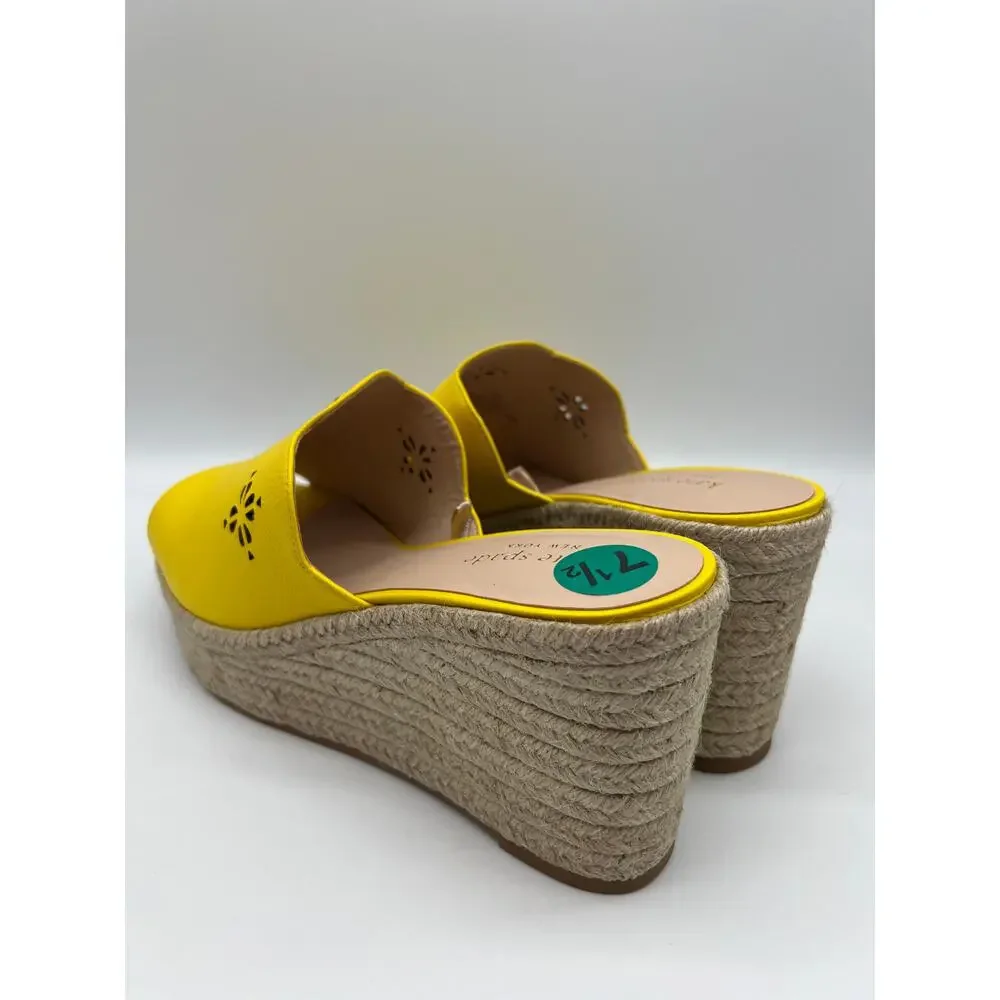 Kate Spade Tenley Espadrille Wedge Mule Sandal Yellow Leather S8311001 Size 7.5